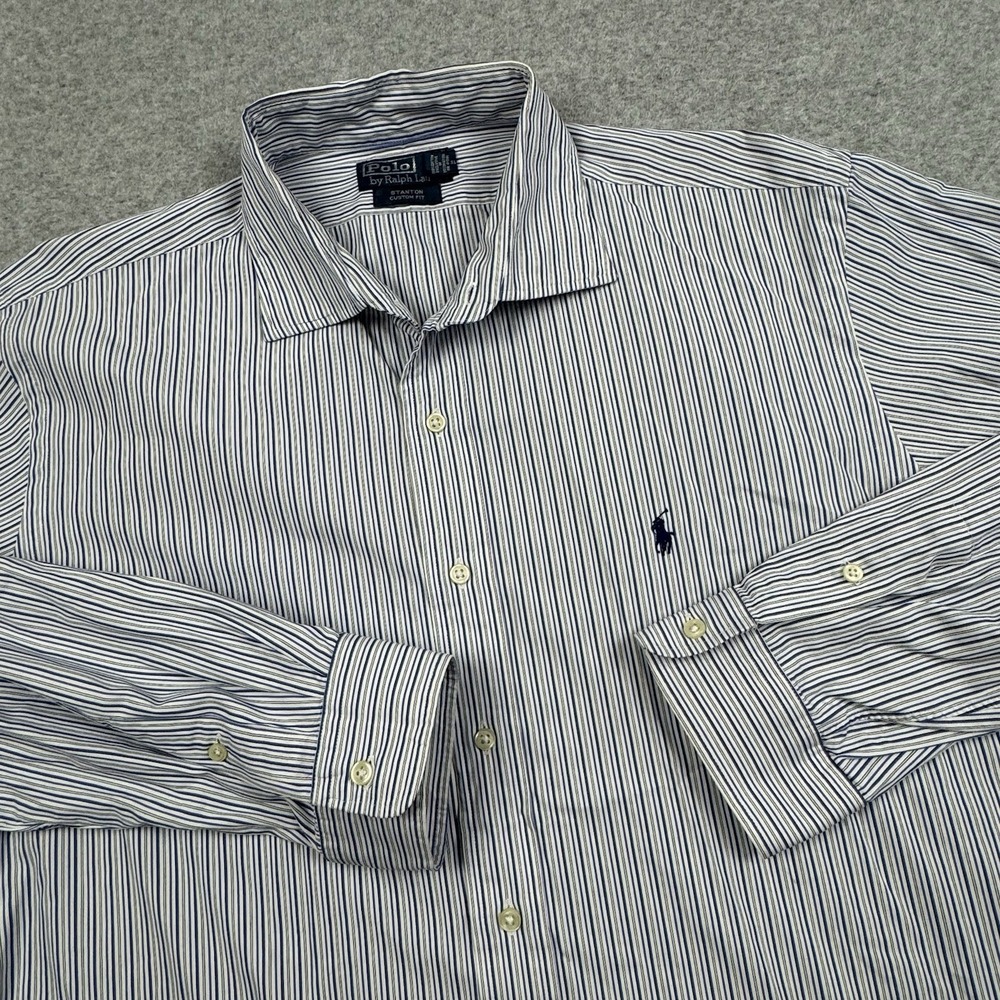 VTG Polo Ralph Lauren Stanton Custom Fit Striped Shirt‎ Mens XXL Preppy Business